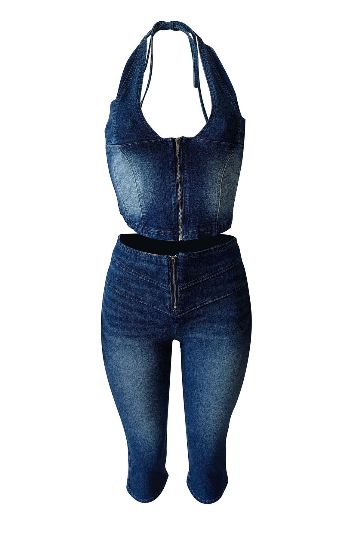 Off-Shoulder Tie Denim Shorts Set