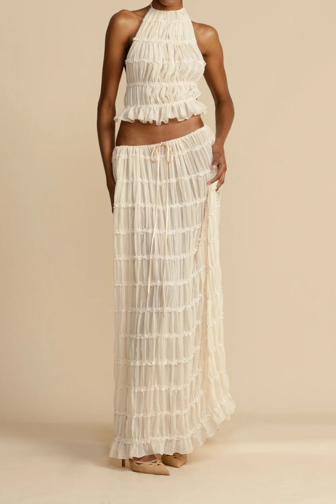 Summer Backless Ruched Dress Set