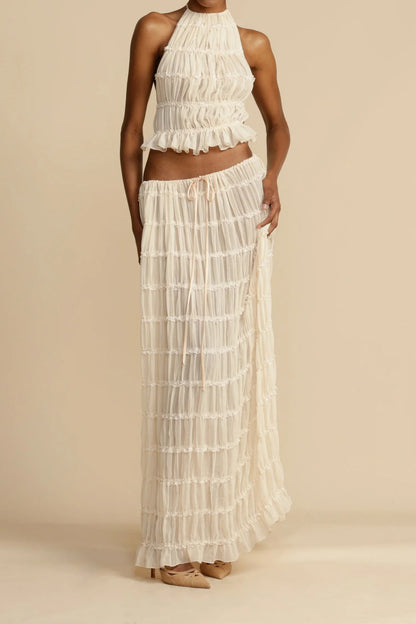 Summer Backless Ruched Dress Set