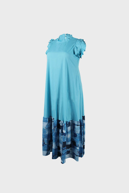Patchwork Ruffles Sleeveless Printed Loose Dresses