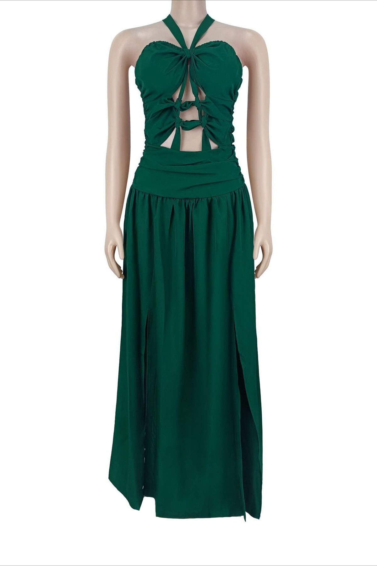 Cutout Halter Maxi Dress with Front Slit