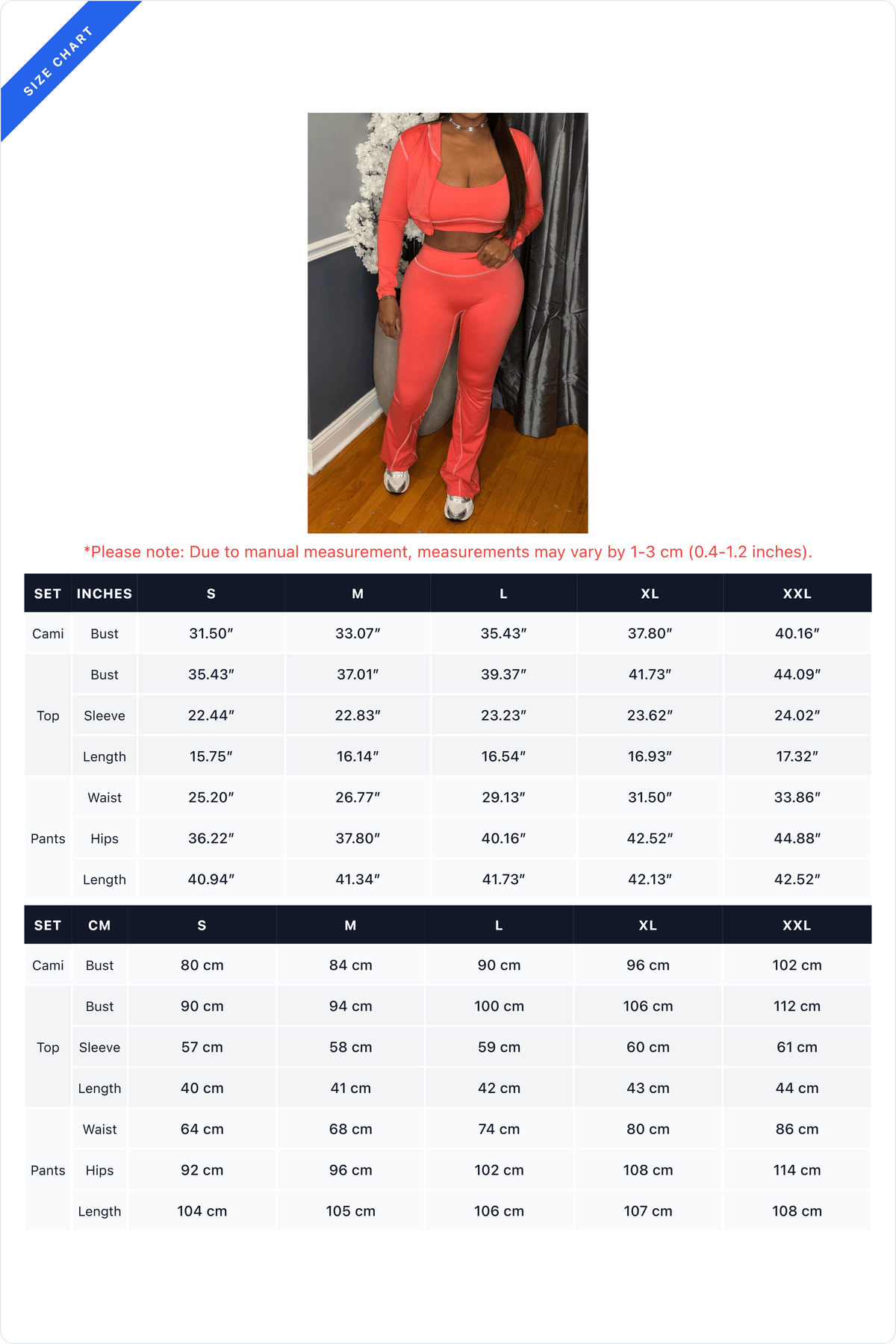 Contrast-Stitch Three-Piece Flare Pants Set