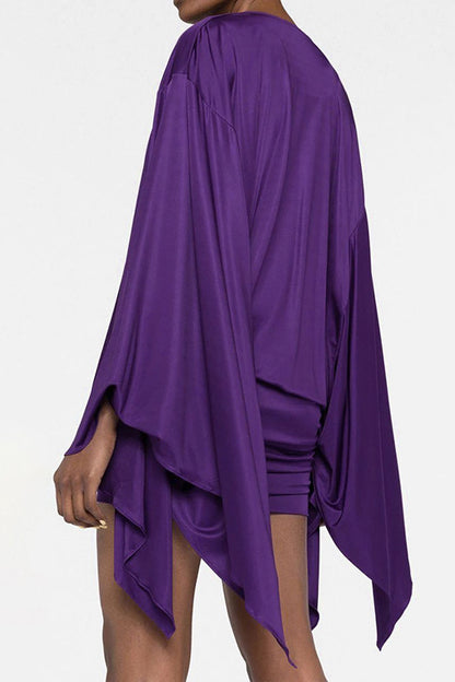 Cowl Neck Batwing Sleeve Mini Dress