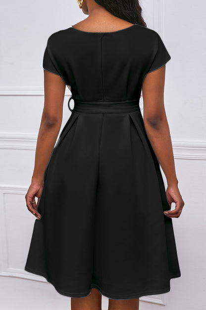 Solid Color Belted Bow Tie Waist Dress