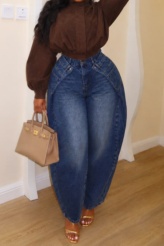 Curved Seam Barrel Leg Jeans