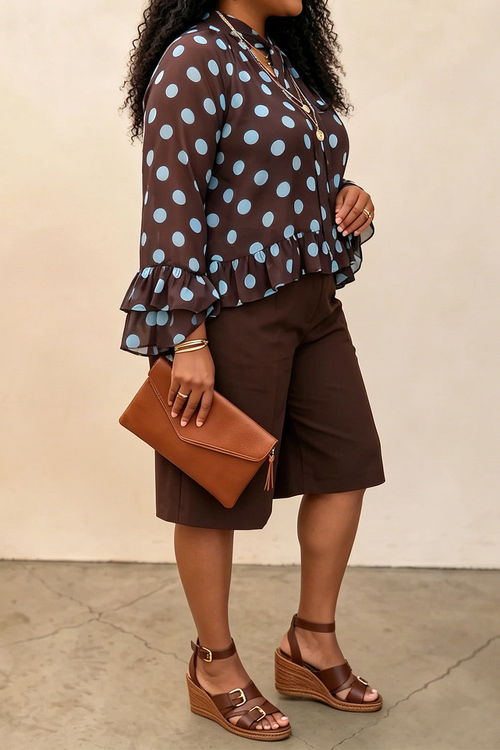 Plus Size Polka Dot Top & Capri Pants Set