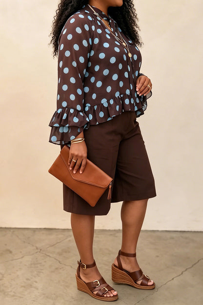 Plus Size Polka Dot Top & Capri Pants Set