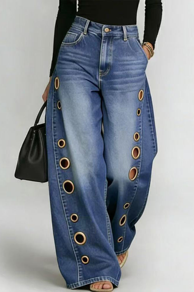 Statement Grommet Wide Leg Jeans