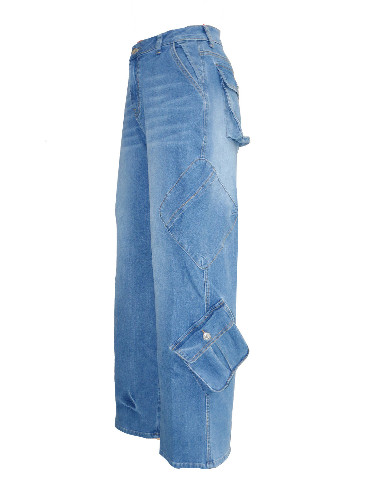 Light Blue Loose Fit Multi-Pocket Jeans