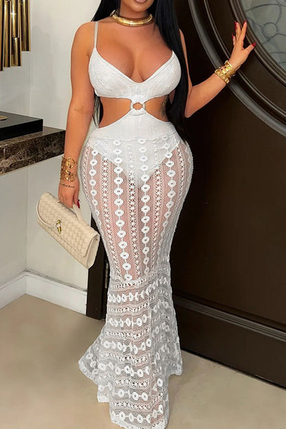 Strapless V-Neck Lace Sheer Bodycon Dress