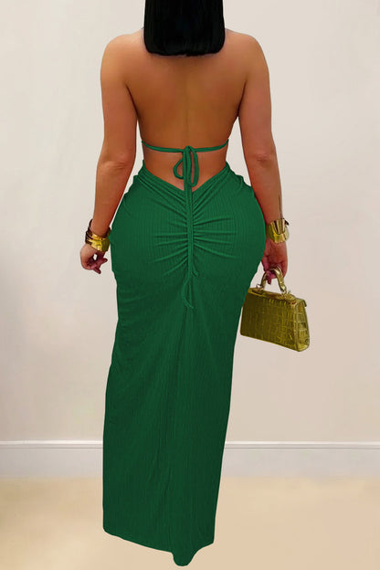 Sexy Solid Color Backless Halter Knit Dress