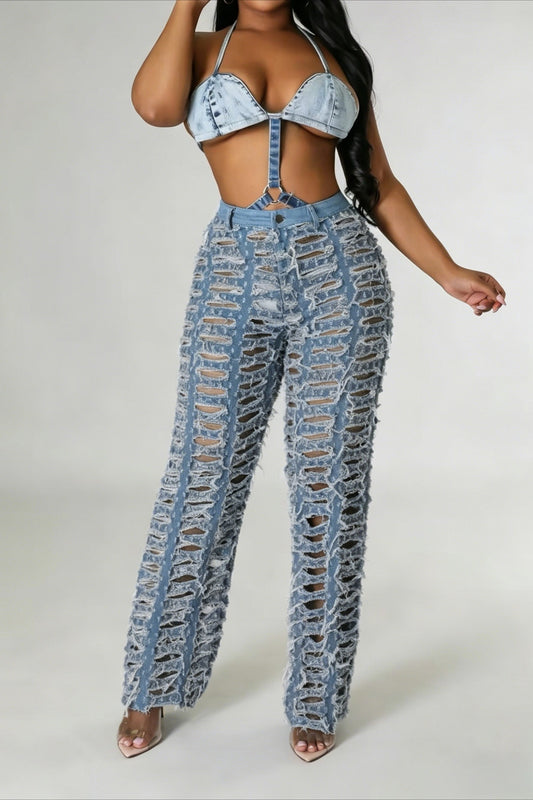 Extreme Shredded Denim Pants