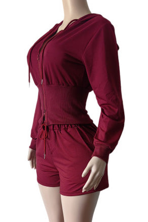 Cropped Zip Hoodie and Shorts Set