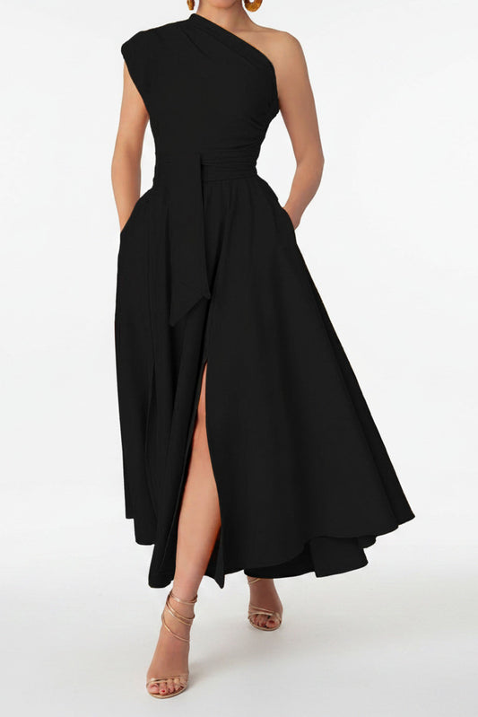 Elegant One-Shoulder A-Line Midi Dress