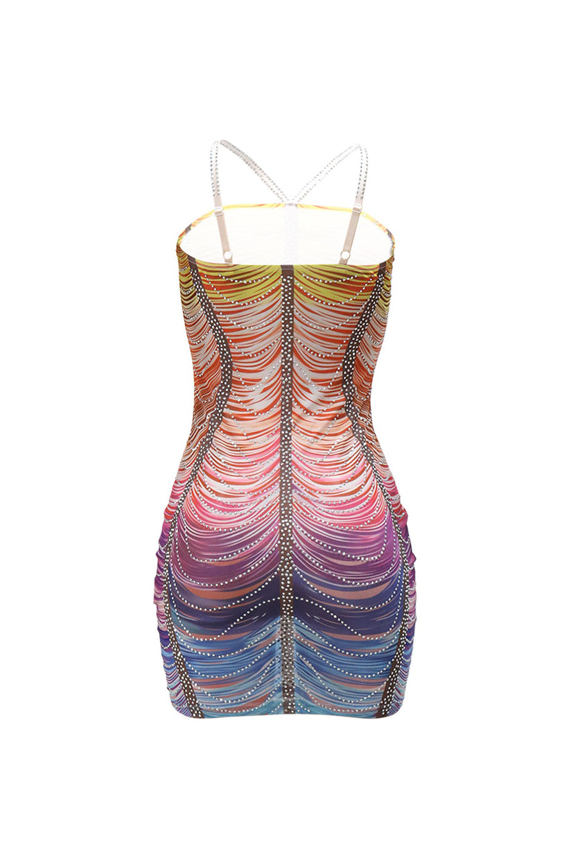 Gradient Mesh Rhinestone Dress