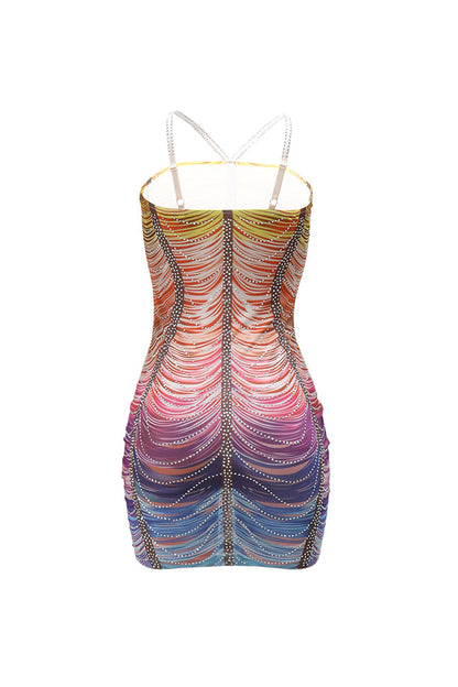 Gradient Mesh Rhinestone Dress