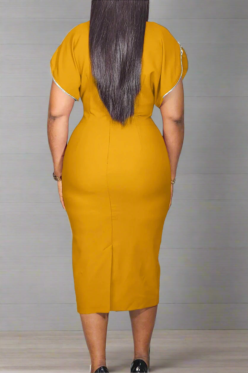 Round Neck Short Sleeve Bodycon Midi Dress