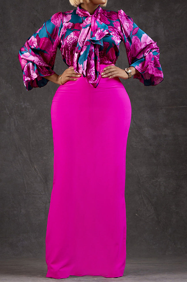 Floral Printed Blouse Skirt Set