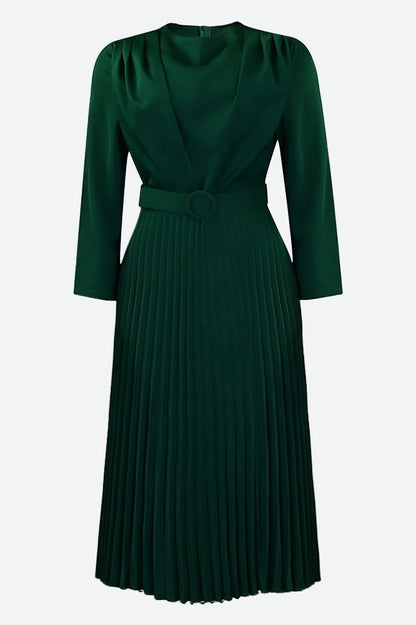 Elegant Pleated Career Solid Dress