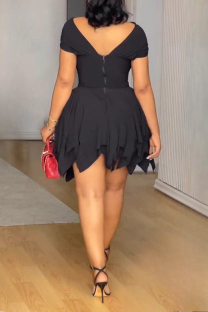 Elegant Asymmetrical Strapless Ruched Layered Dress