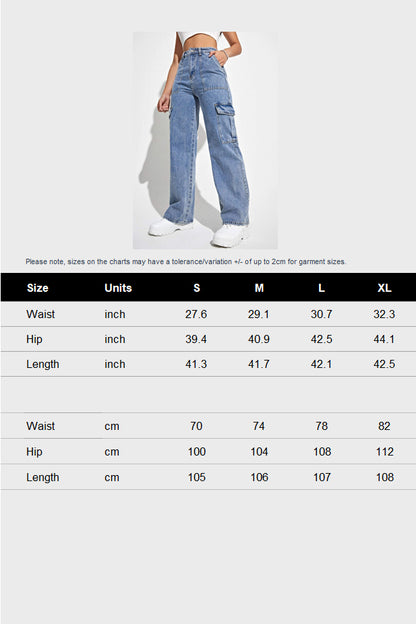 High Waist Flap Pocket Side Cargo Jeans