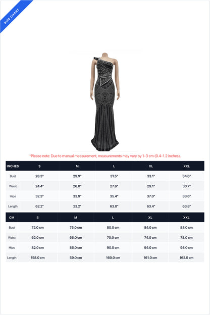 One-Shoulder Rhinestone Maxi Dress