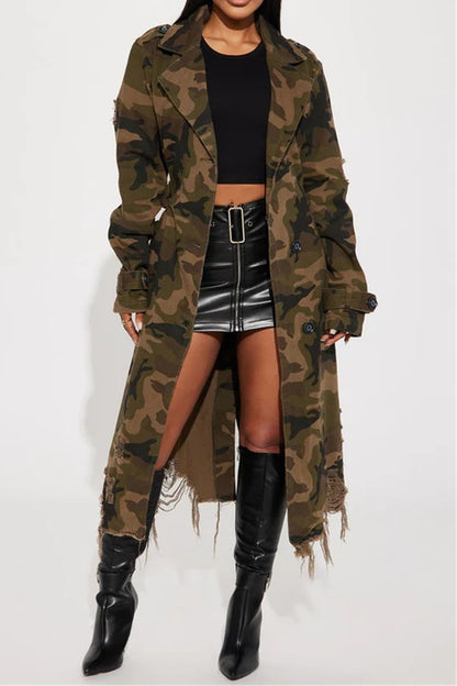 Longline Distressed Camouflage Jacket