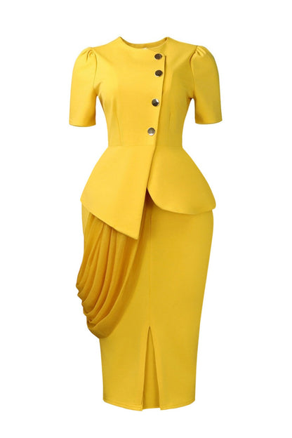 Asymmetrical Button Peplum Skirt Set