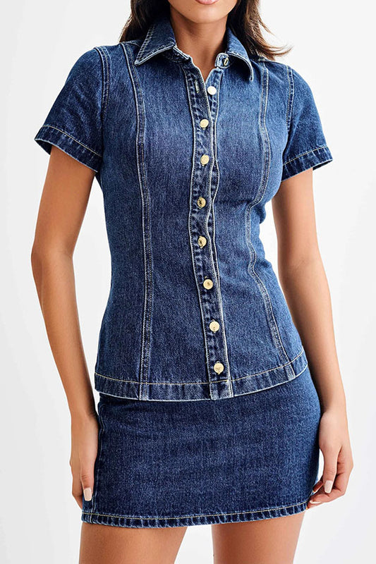 Denim Mini Skirt And Top Two Piece Set
