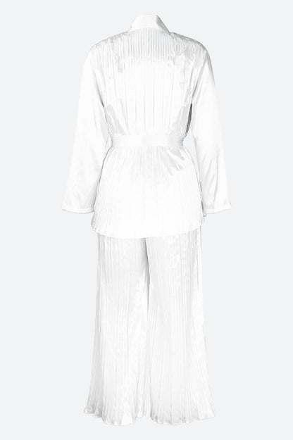 V Neck Long Sleeve Tops Wide Leg Pants Set
