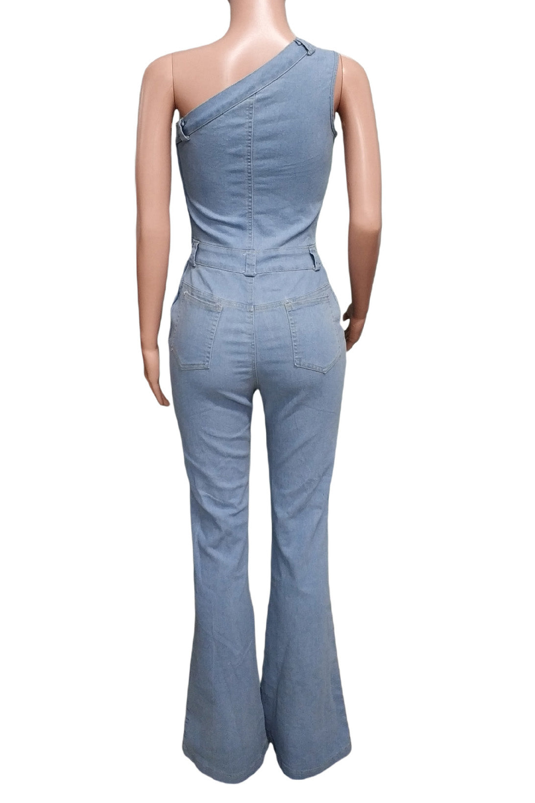One Shoulder Denim Jumpsuit