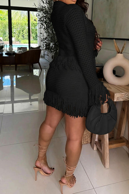 Knitted Fringe Skirt Set
