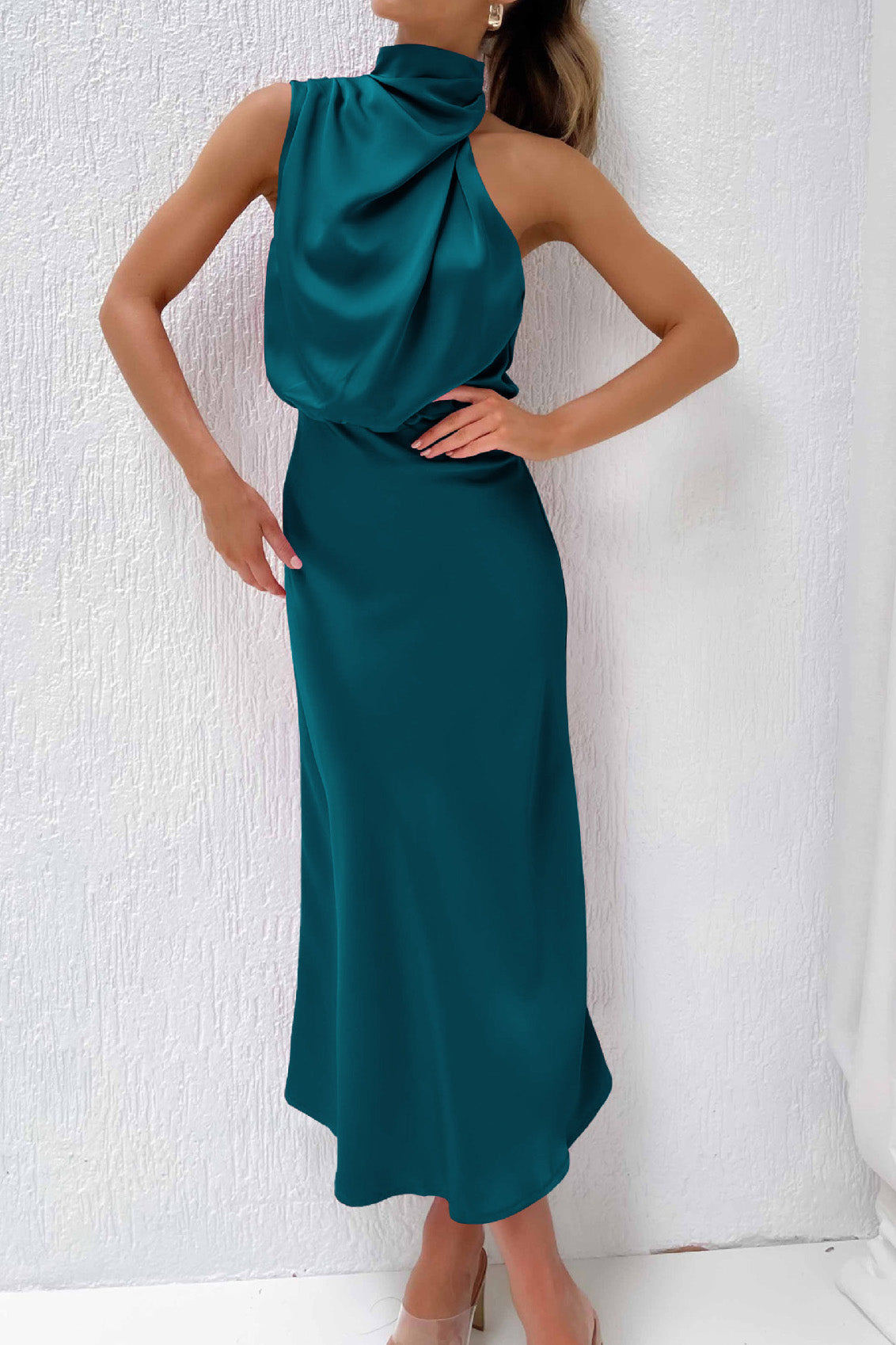 Satin Mock-Neck Slip Dress