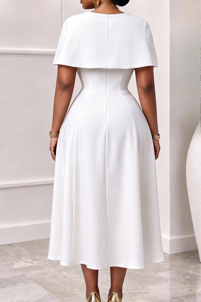 Elegant Cape Overlay A-Line Midi Dress