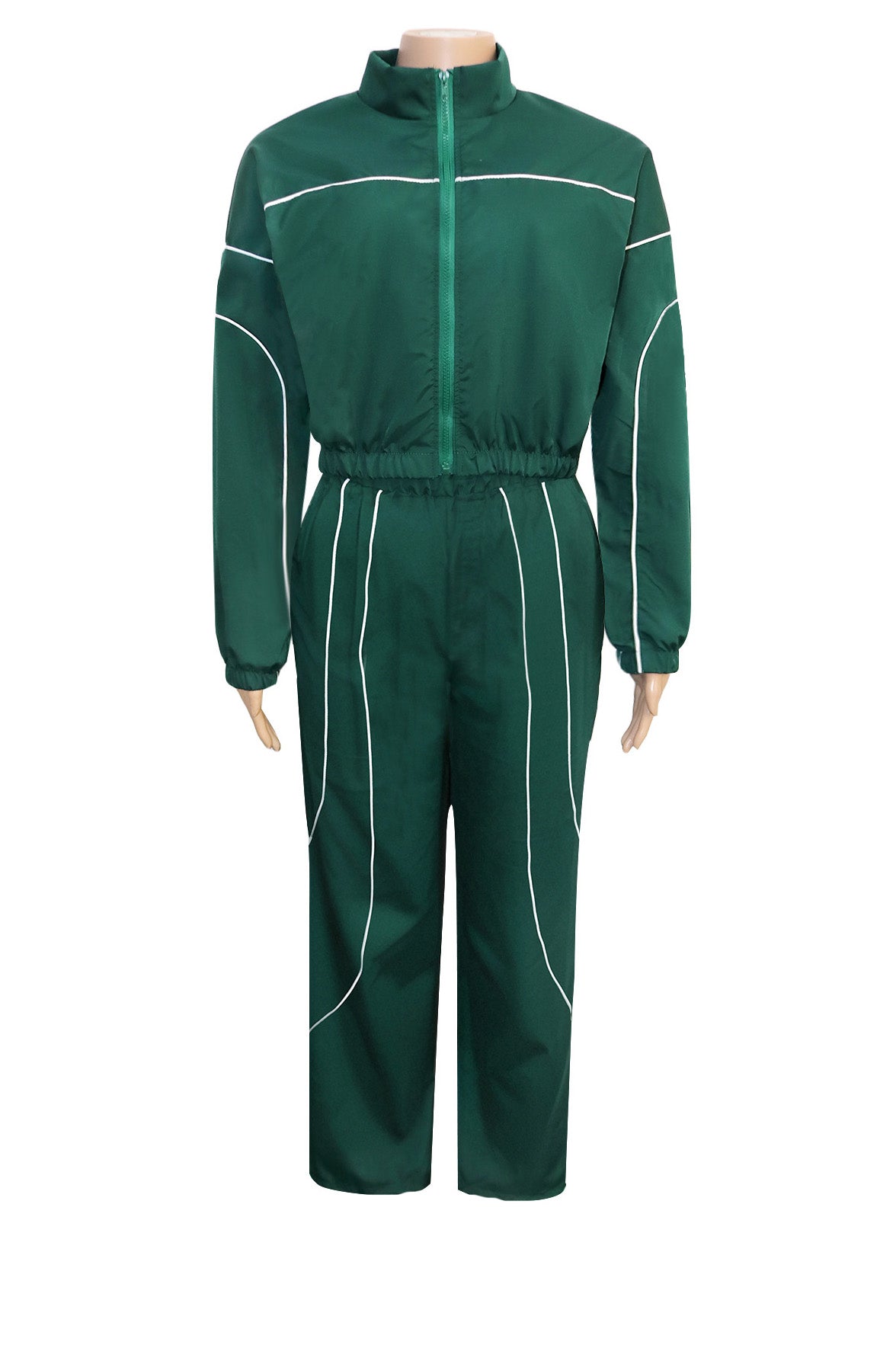 Contrast Piping Zip Pant Set
