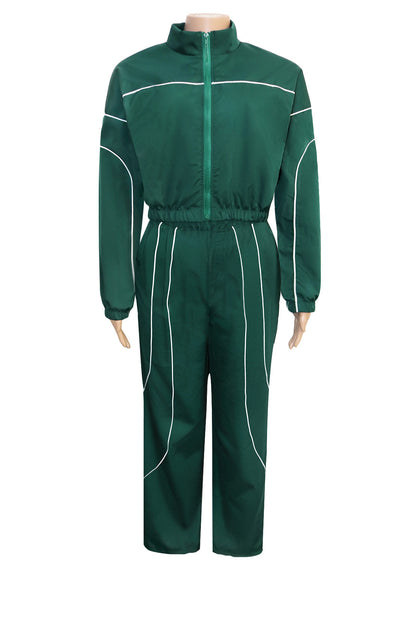 Contrast Piping Zip Pant Set