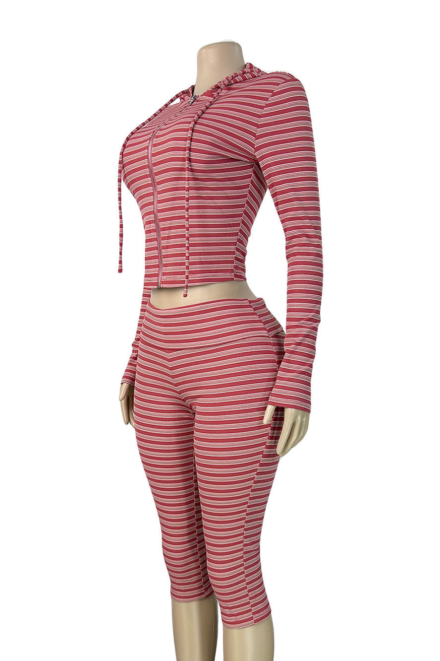 Striped Zip Hoodie & Foldover Capri Pants Set