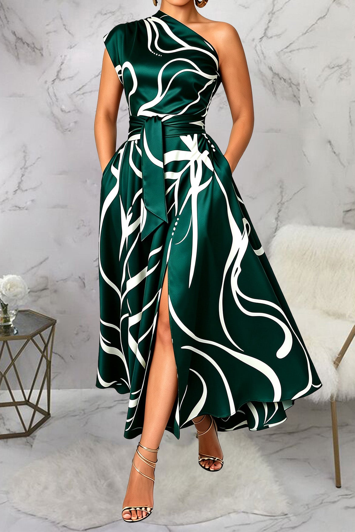 Abstract Asymmetric Maxi Dress