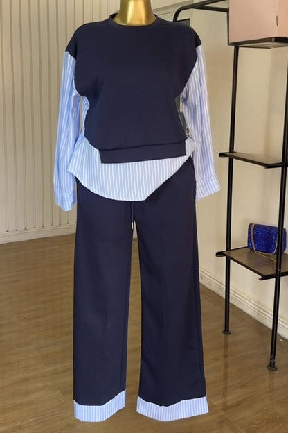 Striped Patchwork Top and High Waist Pants Set