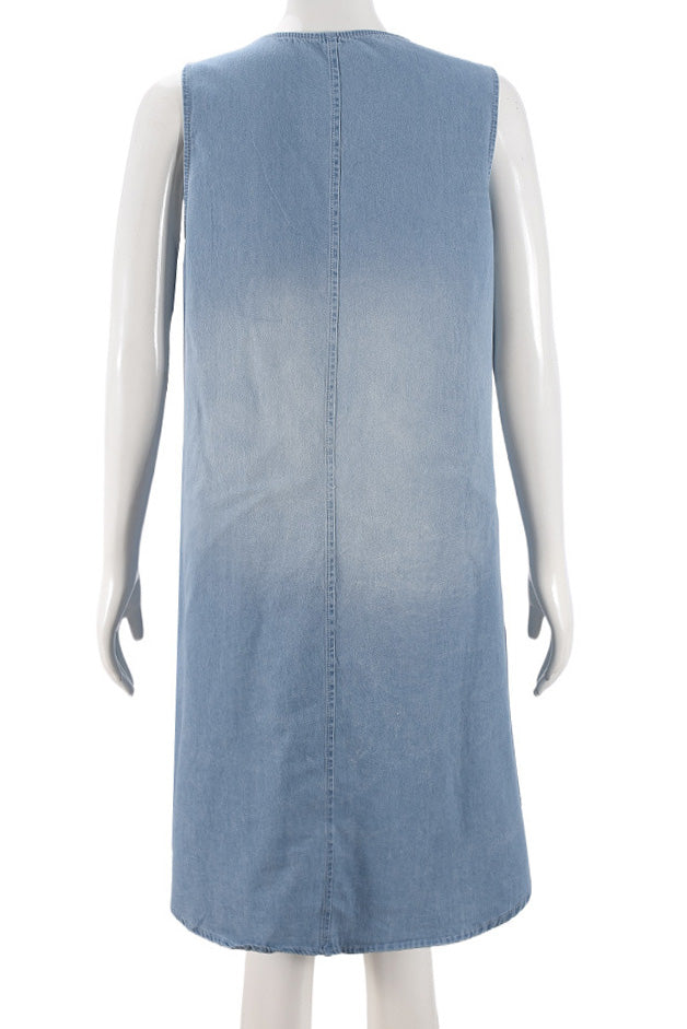 V Neck Sleeveless Denim Dress