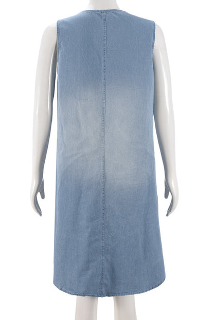 V Neck Sleeveless Denim Dress