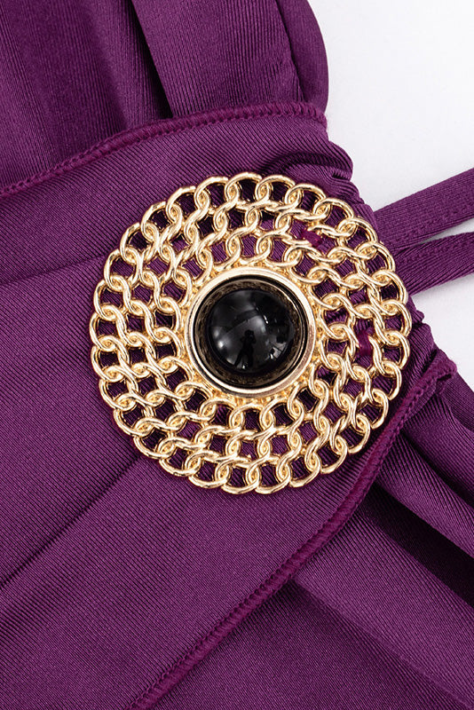 Draped Halter Hardware Mini Dress