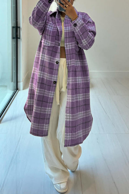 Contrast Plaid Slit Shacket