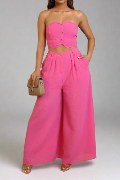 Stretch Tube Top Vest and Wide Leg Pants Set