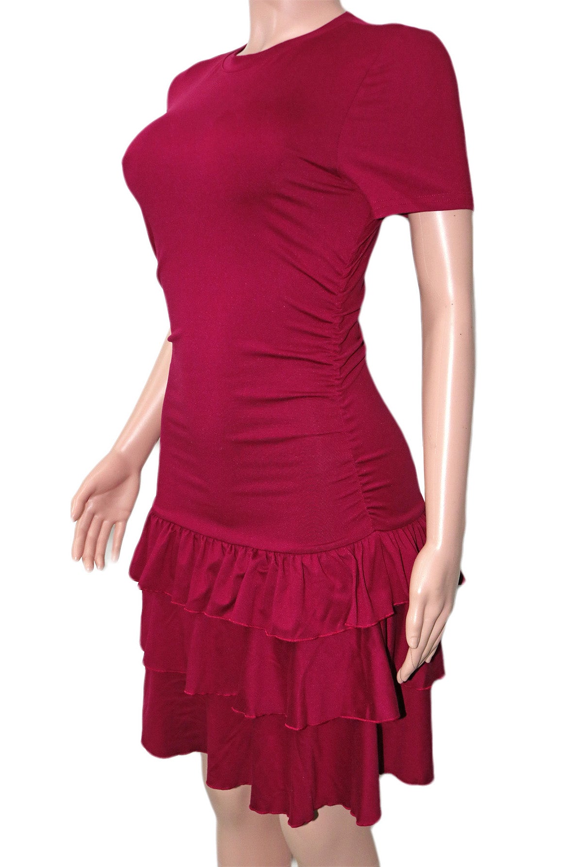 Ruched Tiered Ruffle Mini Dress