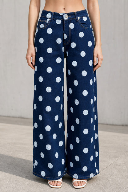 Non-Stretch Polka Dot Wide Leg Jeans