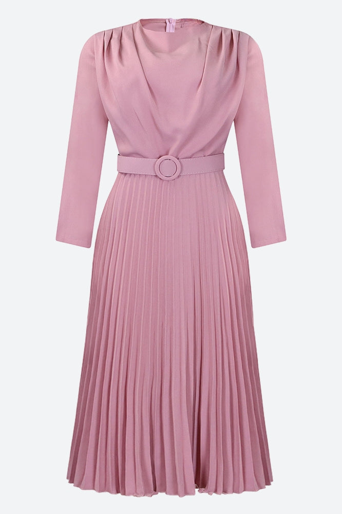 Elegant Pleated Career Solid Dress