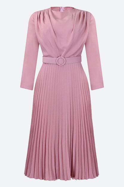 Elegant Pleated Career Solid Dress