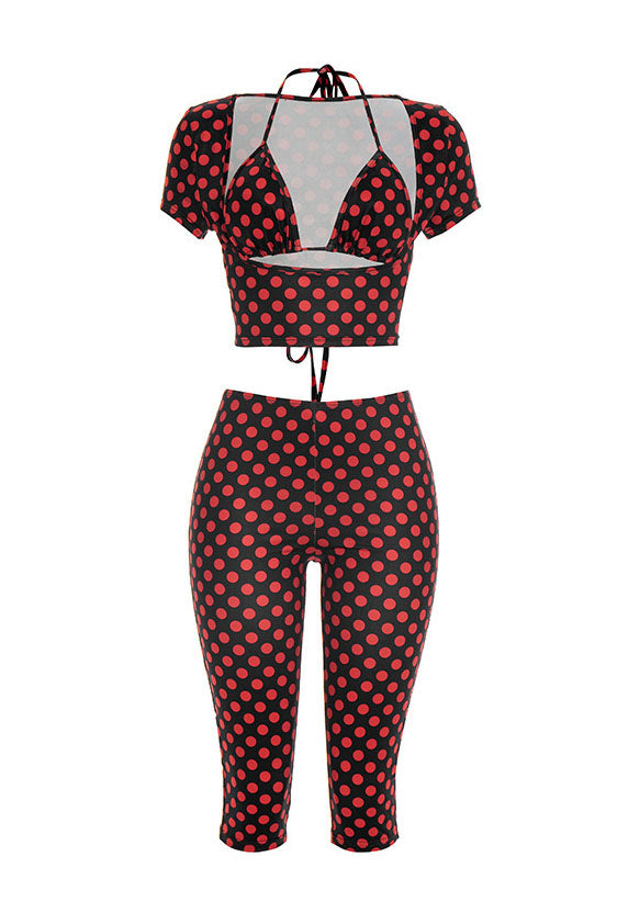 Polka Dot Cutout Capri Set
