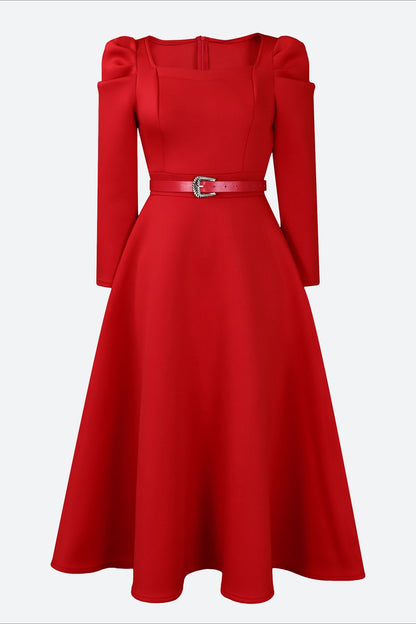 Puff Sleeve Elegant Pleated A-Line Dress